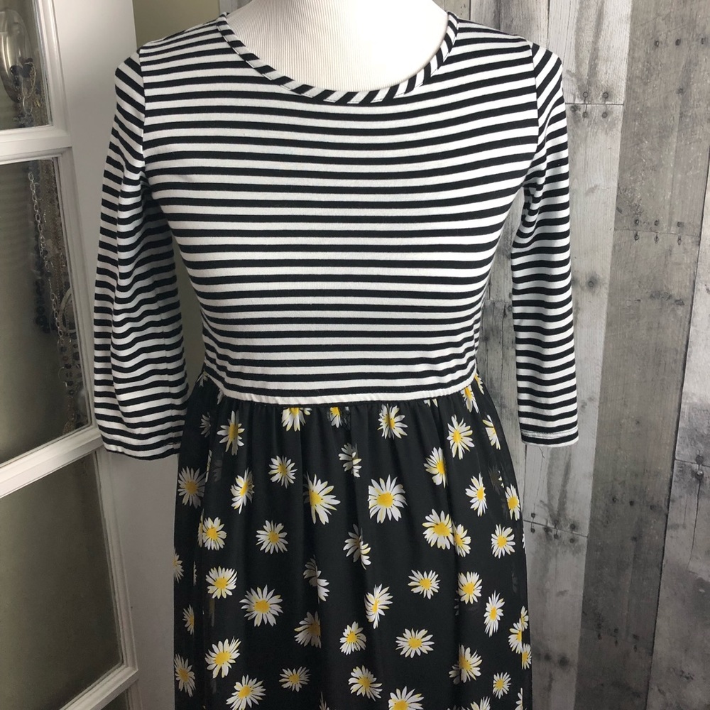 Black and White stripe and flower dress